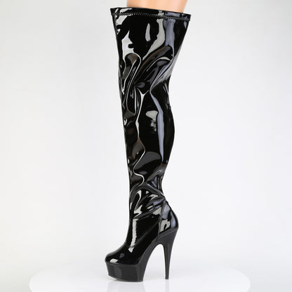 Pleaser Women's Platform Shoes DELIGHT-3000WCF Blk Str. Pat/Blk
