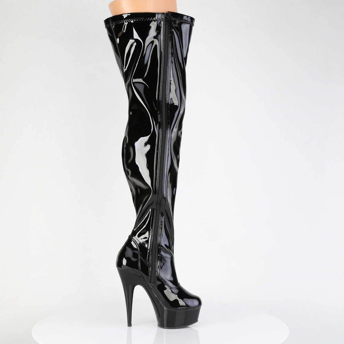 Pleaser Women's Platform Shoes DELIGHT-3000WCF Blk Str. Pat/Blk