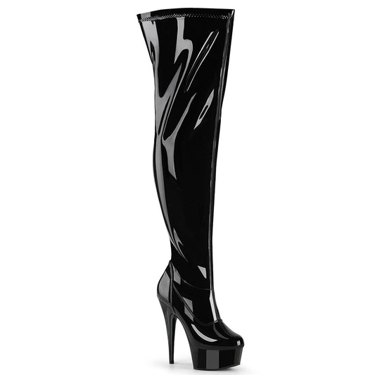 Pleaser Women's Platform Shoes DELIGHT-3000WCF Blk Str. Pat/Blk