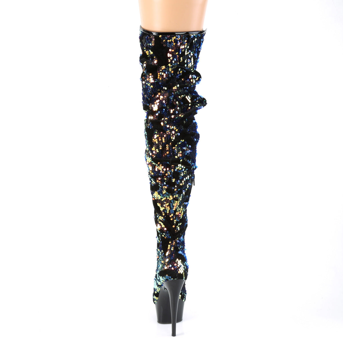 Pleaser Bottes pour femmes DELIGHT-3004 paillettes irescentes bleues / blk