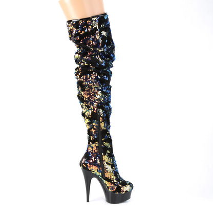 Pleaser Womens Boots DELIGHT-3004 Blue Iridescent Sequins/Blk