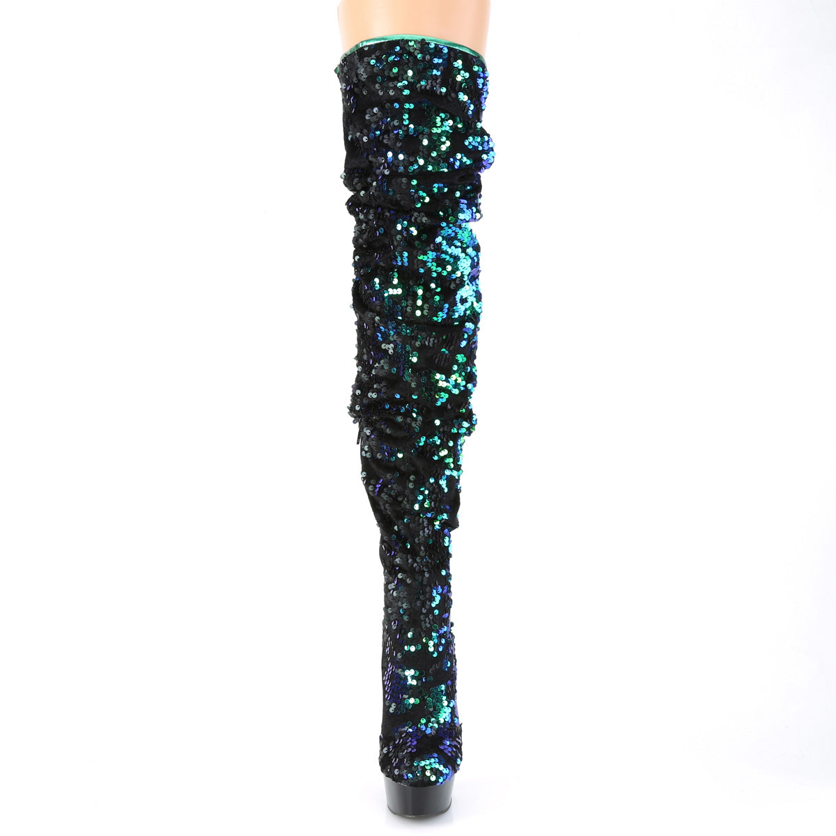 Pleaser Bottes pour femmes DELIGHT-3004 paillettes irescentes vertes / blk
