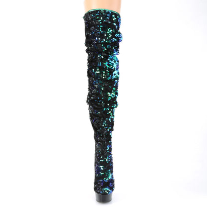 Pleaser Bottes pour femmes DELIGHT-3004 paillettes irescentes vertes / blk