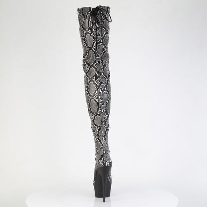 Pleaser Women's Platform Shoes DELIGHT-3008SP-BT Grey-Blk Snake Print/Blk Matte