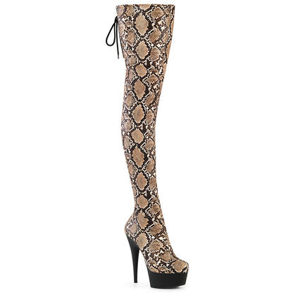 Pleaser Women's Platform Shoes DELIGHT-3008SP-BT Tan-Brown Snake Print/Blk Matte