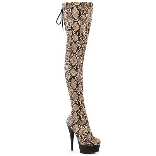 Pleaser Women's Platform Shoes DELIGHT-3008SP-BT Tan-Brown Snake Print/Blk Matte