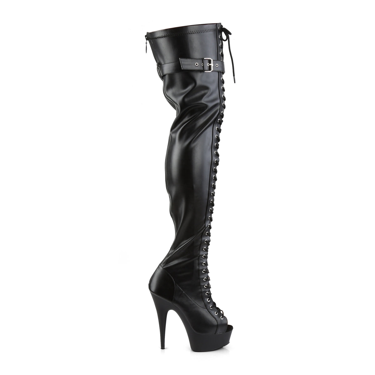 Pleaser Bottes pour femmes DELIGHT-3025 BLK STR FAUX CUIR / BLK MATTE