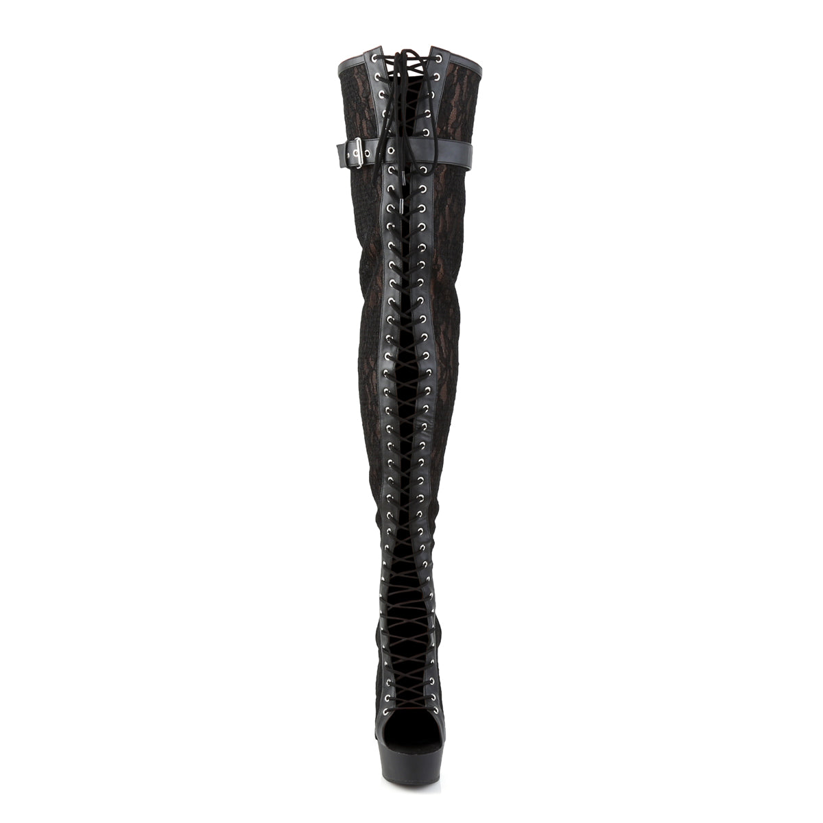 Pleaser Bottes pour femmes DELIGHT-3025ml Blk Faux en cuir-maillage-dentelle / blk mat