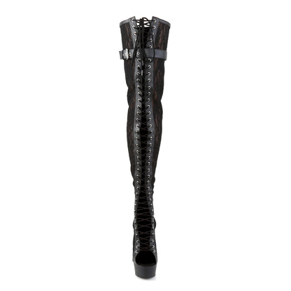 Pleaser Bottes pour femmes DELIGHT-3025ml Blk Faux en cuir-maillage-dentelle / blk mat