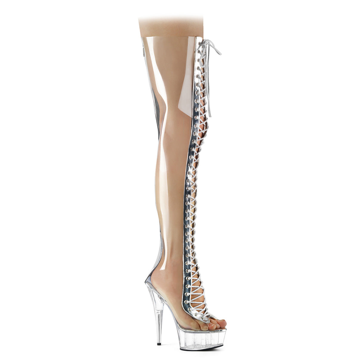 Pleaser Bottes pour femmes DELIGHT-3026 CLR-SLV Metalic PU-TPU / CLR