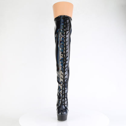 Pleaser   DELIGHT-3029 Blk Str Hologram Pat / Blk Matte
