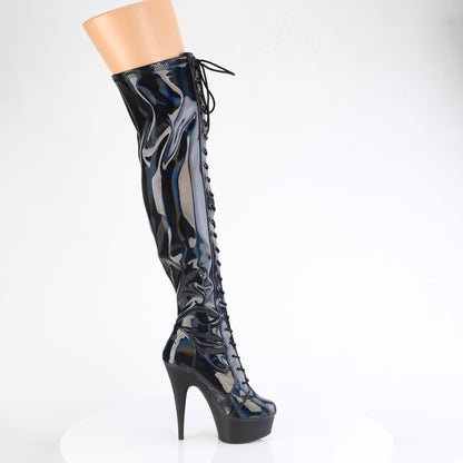 Pleaser   DELIGHT-3029 Blk Str Hologram Pat / Blk Matte