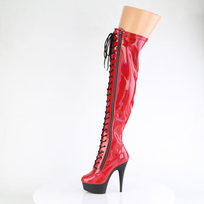 Pleaser   DELIGHT-3029 Red Str Hologram Pat / Blk Matte