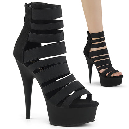 Pleaser Sandales pour femmes DELIGHT-600-17 BLK BANDE ELASTIQUE / BLK MATTE