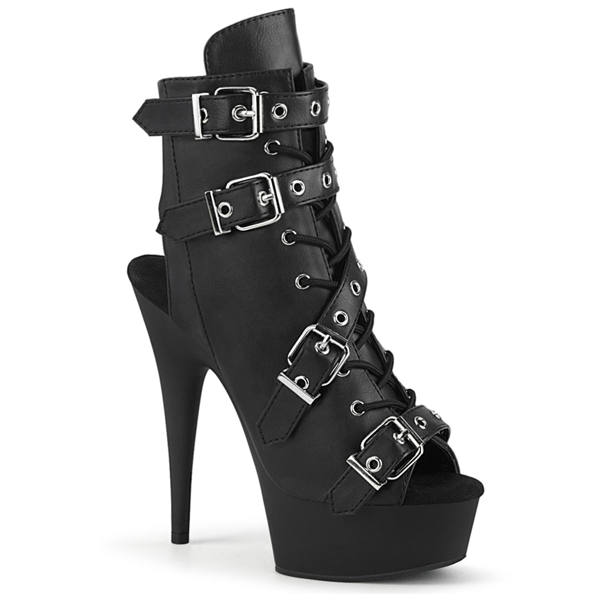 Pleaser Bottines pour femmes DELIGHT-600-19 BLK FAUX CUIR / BLK MATTE