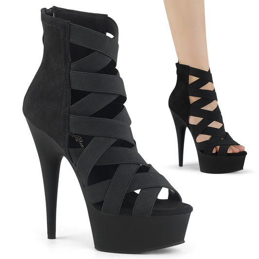 Pleaser Sandales pour femmes DELIGHT-600-24 BLK ÉLASTIQUE BAND-FAUX SUDE / BLK MATTE