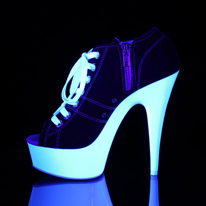 Pleaser Sandales pour femmes DELIGHT-600sk-01 Blk Toile / Néon Blanc