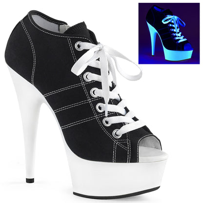 Pleaser Sandales pour femmes DELIGHT-600sk-01 Blk Toile / Néon Blanc