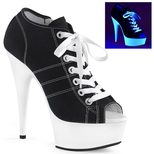 Pleaser Sandales pour femmes DELIGHT-600sk-01 Blk Toile / Néon Blanc