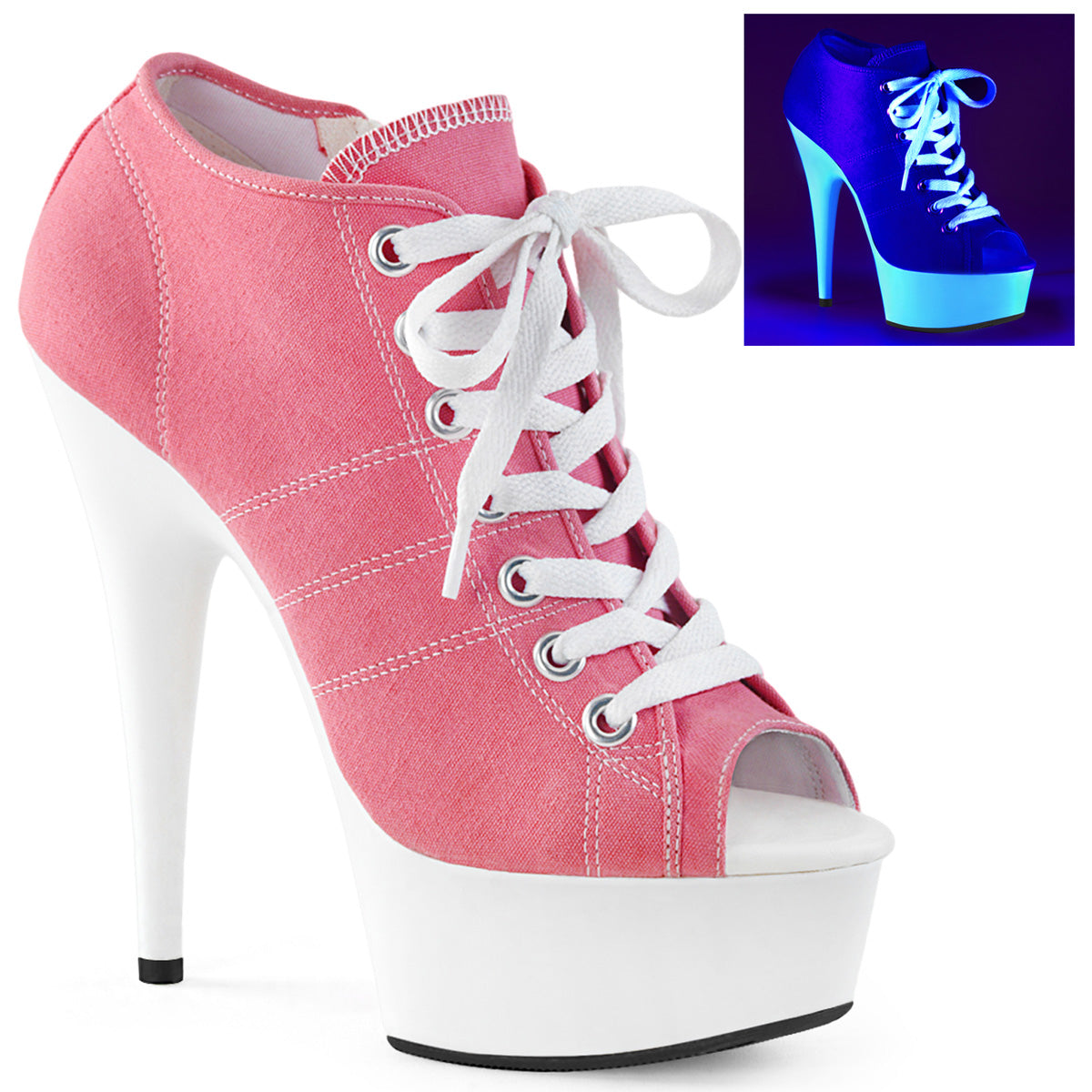 Pleaser Sandales pour femmes DELIGHT-600sk-01 toile rose / néon blanc
