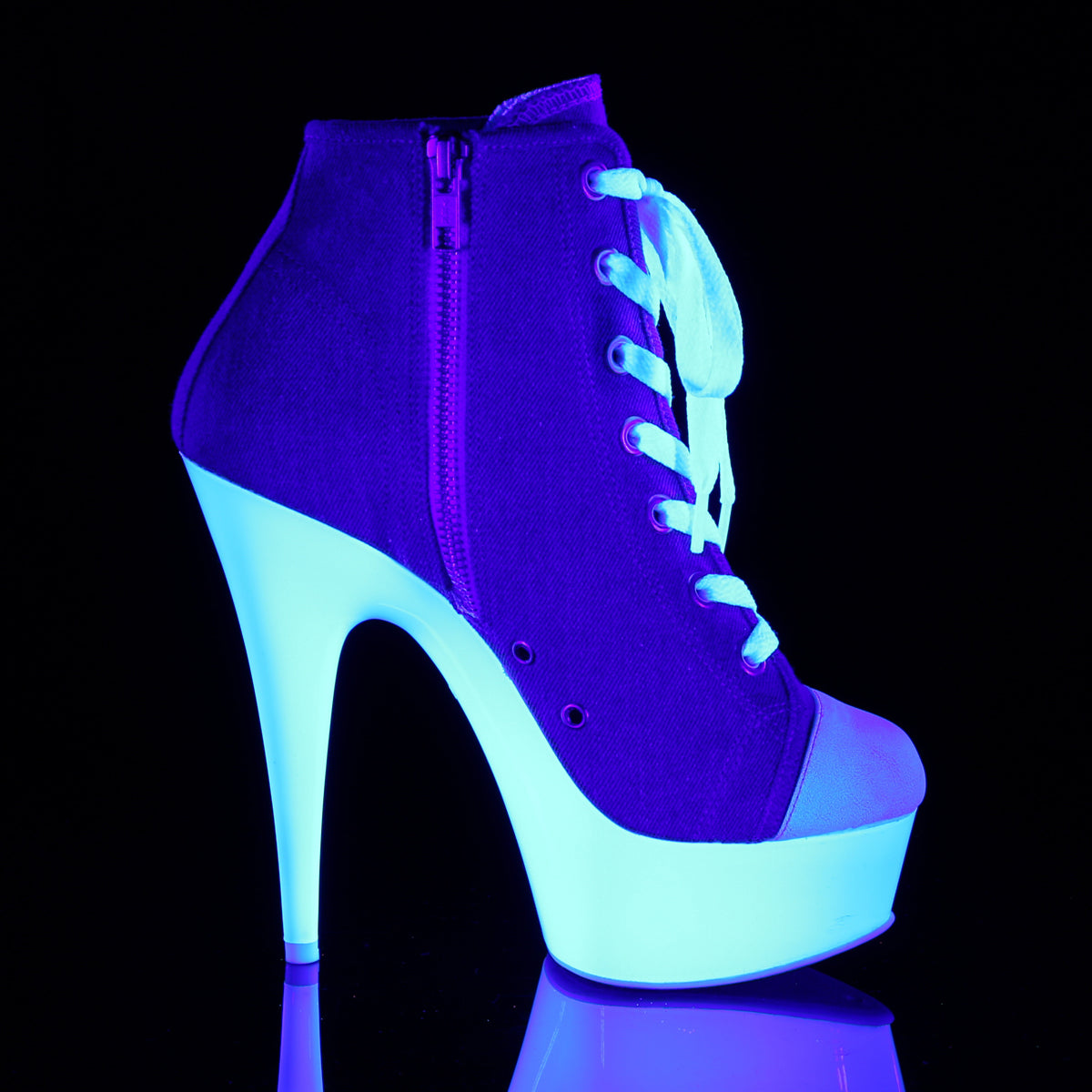 Pleaser Bottines pour femmes DELIGHT-600sk-02 toile bleu denim / néon blanc
