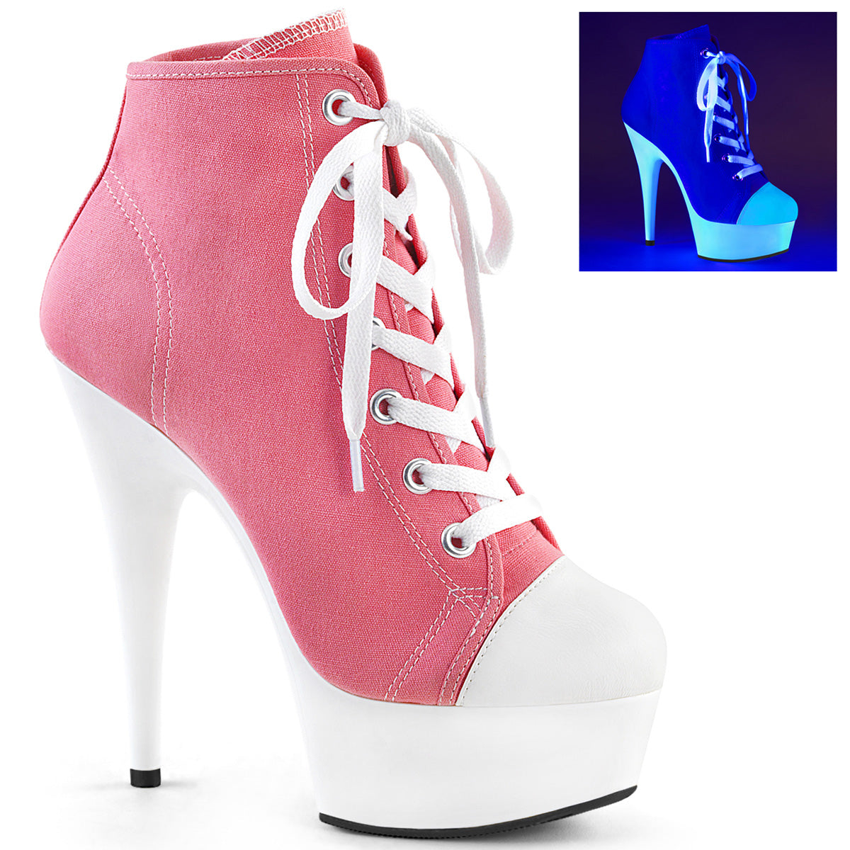 Pleaser Sandales pour femmes DELIGHT-600sk-02 toile rose / néon blanc
