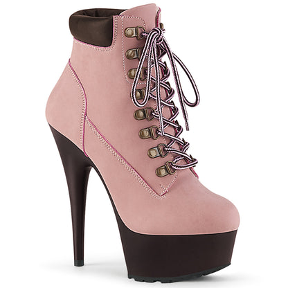 Pleaser Womens Ankle Boots DELIGHT-600TL-02 B. Pink Nubuck Faux Leather/D. Brown Matte