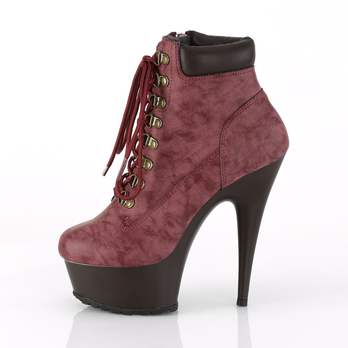 Pleaser Bottines pour femmes DELIGHT-600TL-02 Bourgogne Nubuck Faux Cuir / D.Brown Matte
