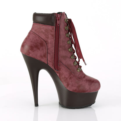 Pleaser Bottines pour femmes DELIGHT-600TL-02 Bourgogne Nubuck Faux Cuir / D.Brown Matte