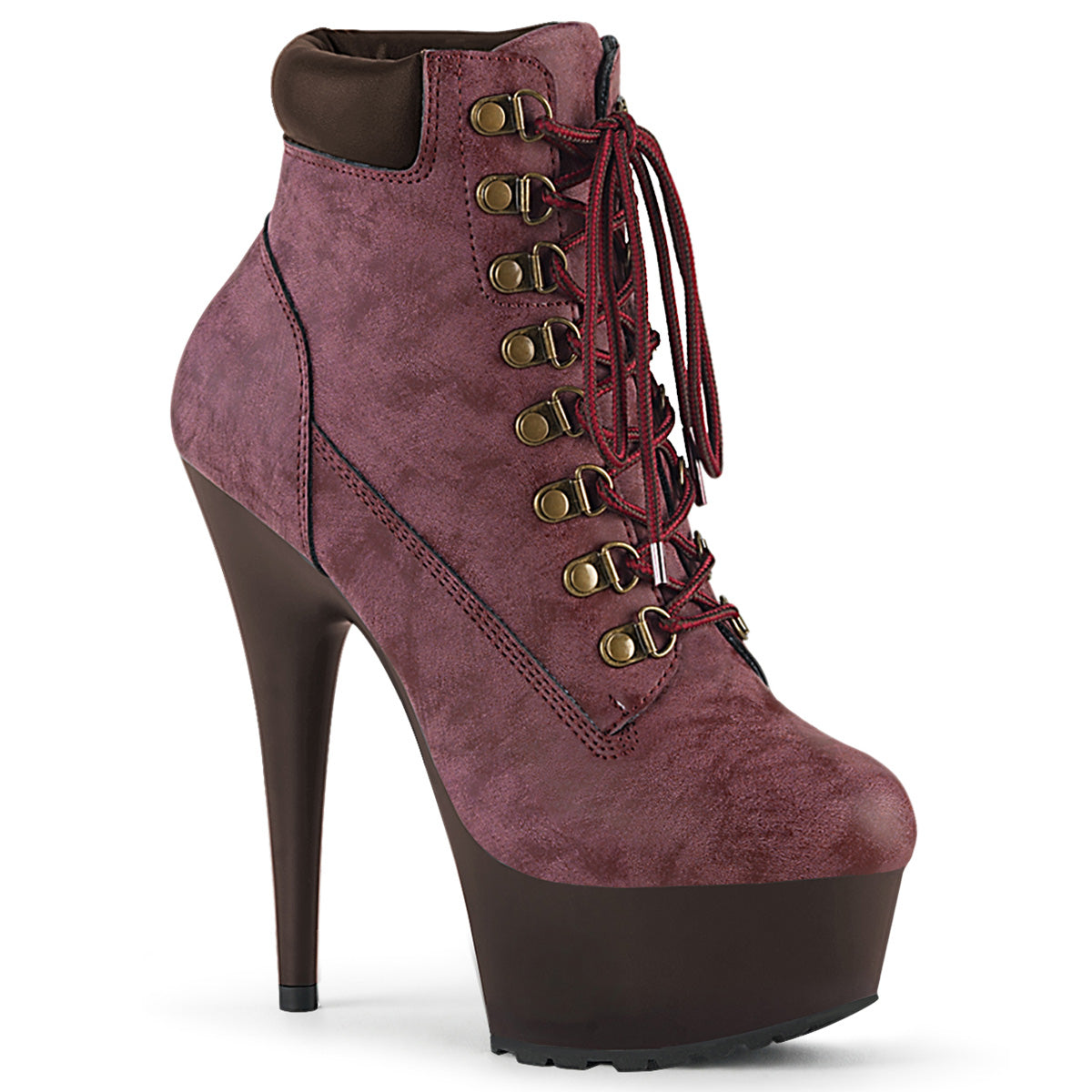 Pleaser Bottines pour femmes DELIGHT-600TL-02 Bourgogne Nubuck Faux Cuir / D.Brown Matte