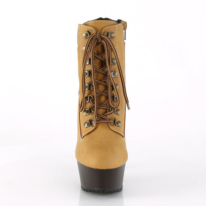 Pleaser Bottines pour femmes DELIGHT-600TL-02 TAN Nubuck Faux Cuir / Dark Brown Mat