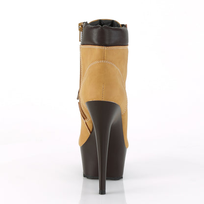 Pleaser Bottines pour femmes DELIGHT-600TL-02 TAN Nubuck Faux Cuir / Dark Brown Mat