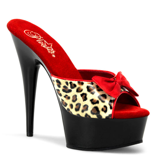 Pleaser Sandales pour femmes DELIGHT-601-6 TAN Léopard Imprimer Faux Cuir / Blk