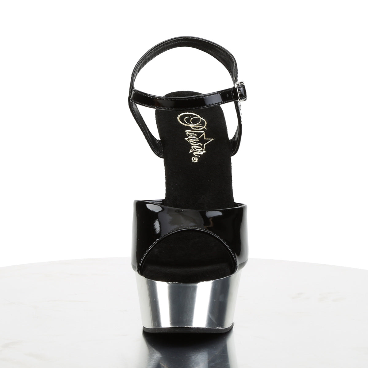 Pleaser Womens Sandals DELIGHT-609 Blk/Slv Chrome