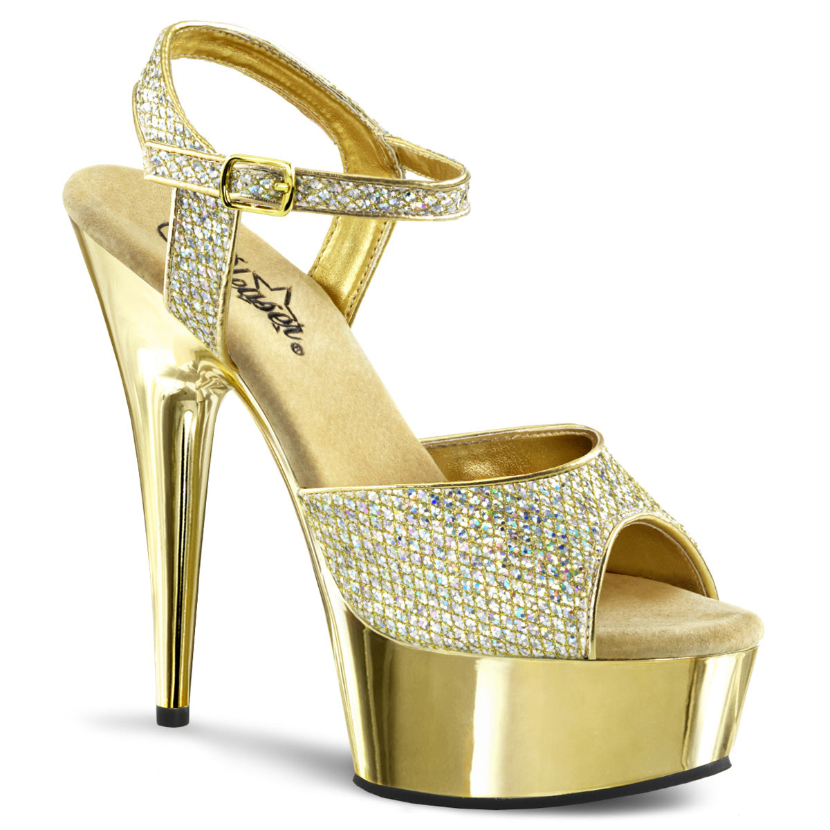 Pleaser Sandales pour femmes DELIGHT-609g Gold multi gltr / chrome d'or
