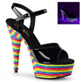 Pleaser Sandales féminines DELIGHT-609RBS BLK PAT / NEON Multi