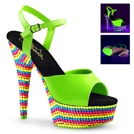 Pleaser Sandales féminines DELIGHT-609rbs néon vert pat / néon multiples