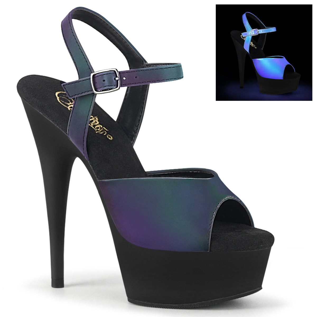 Pleaser Sandales pour femmes DELIGHT-609refl Green Multi réfléchissant / blk mat