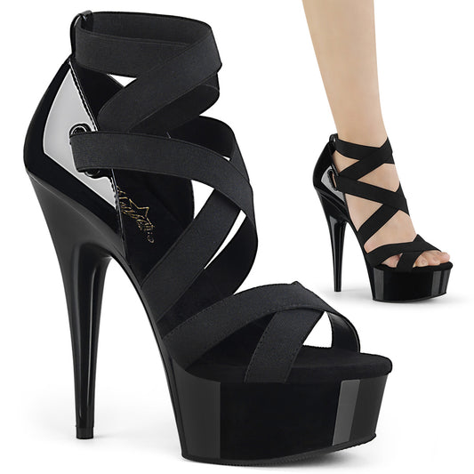 Pleaser Sandales pour femmes DELIGHT-657 BLK BAND ELASTIQUE-PAT / BLK