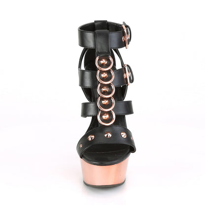 Pleaser Sandales pour femmes DELIGHT-658 Blk Faux Cuir / Rose Gold Chrome