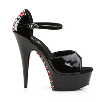 Pleaser Sandales pour femmes DELIGHT-660fh blk pat / blk (dentelle rouge)