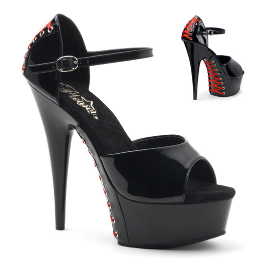 Pleaser Sandales pour femmes DELIGHT-660fh blk pat / blk (dentelle rouge)