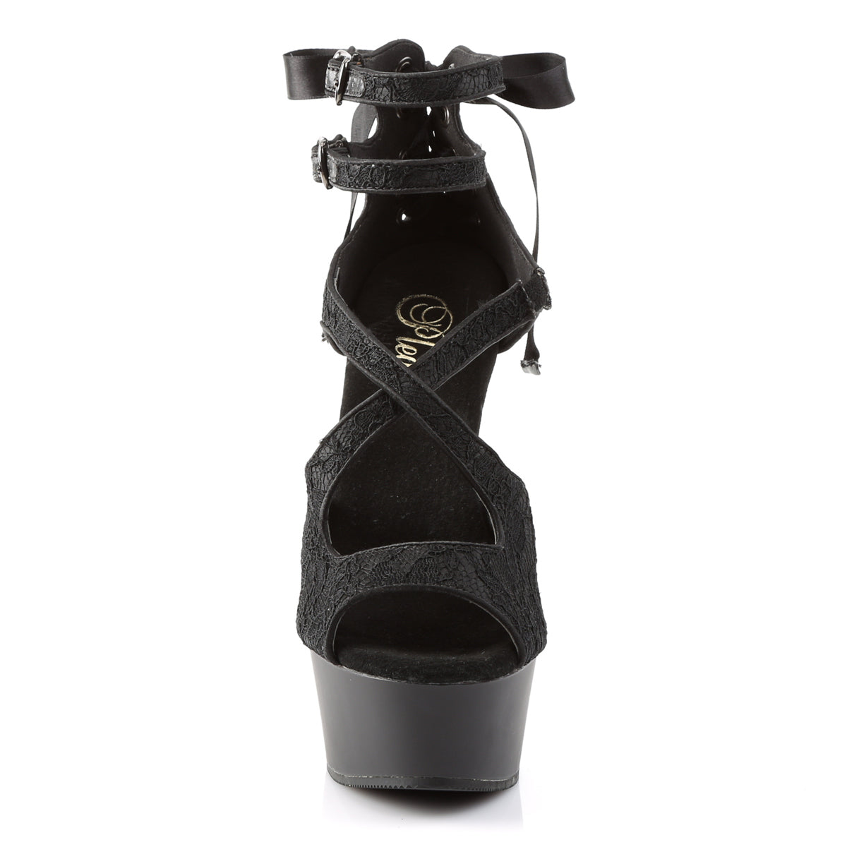 Pleaser Sandales pour femmes DELIGHT-678LC blk satin-dentelle / blk mat