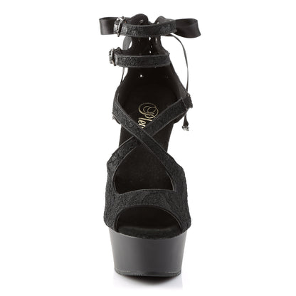 Pleaser Sandales pour femmes DELIGHT-678LC blk satin-dentelle / blk mat