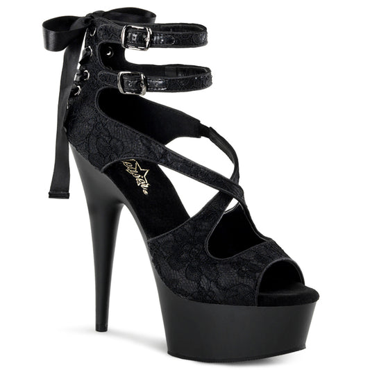 Pleaser Sandales pour femmes DELIGHT-678LC blk satin-dentelle / blk mat