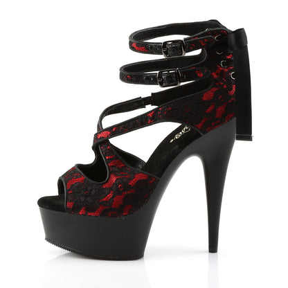 Pleaser Sandales pour femmes DELIGHT-678LC rouge satin-dentelle / blk mat