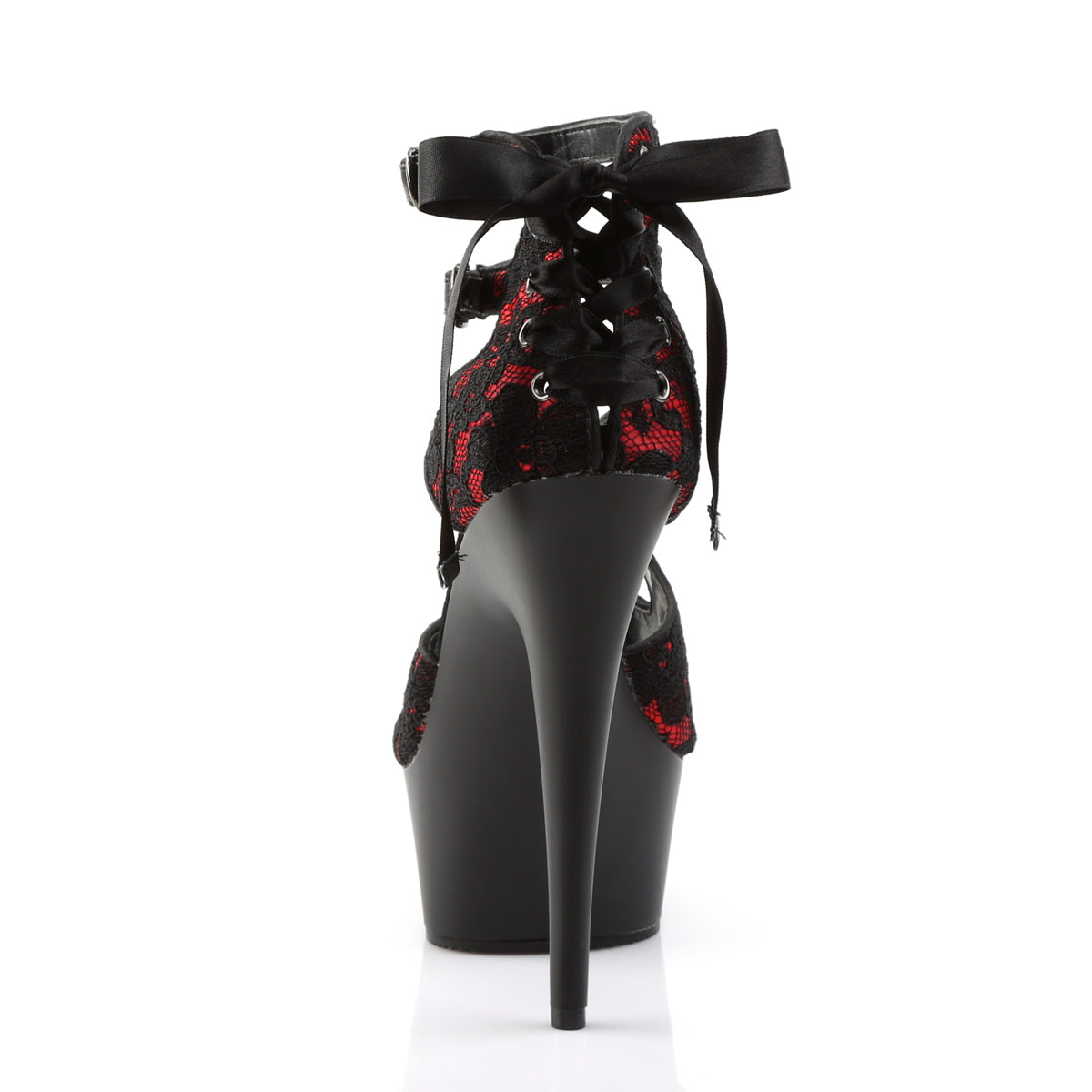 Pleaser Sandales pour femmes DELIGHT-678LC rouge satin-dentelle / blk mat