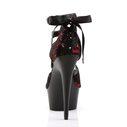 Pleaser Sandales pour femmes DELIGHT-678LC rouge satin-dentelle / blk mat