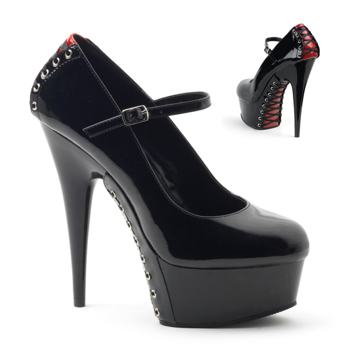 Pleaser Sandales pour femmes DELIGHT-687FH BLK-ROUGE PAT / BLK