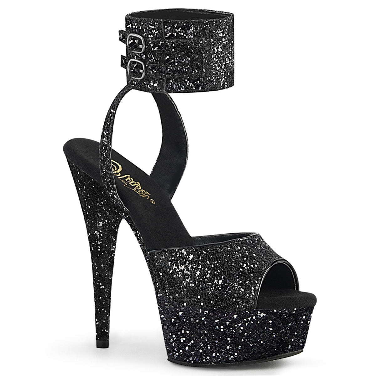 Pleaser Sandales pour femmes DELIGHT-691LG BLK GLITTER / BLK GLITTER